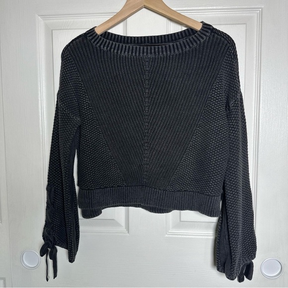 Hollister Small Charcoal Textured Knit Cotton Sweater Chic Dark Preppy Goth y2k - Picture 1 of 10